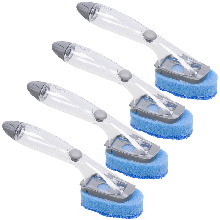 4 Scotch Brite Scrub Sponges with Soap-Dispensing Handle Pot Pan Kitchen Wash