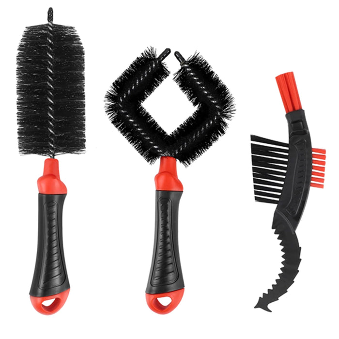 3 Pc Bike Cleaning System Claw Brush Chain Brake Tire Universal Bicycle Brushes