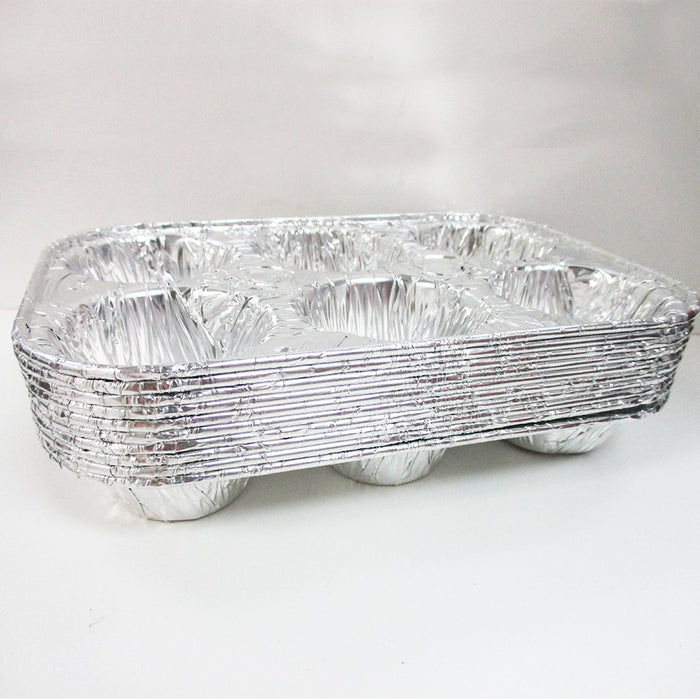 10 Pc Aluminum Foil Muffin Pan 6 Cavity Cake Mold Cupcake