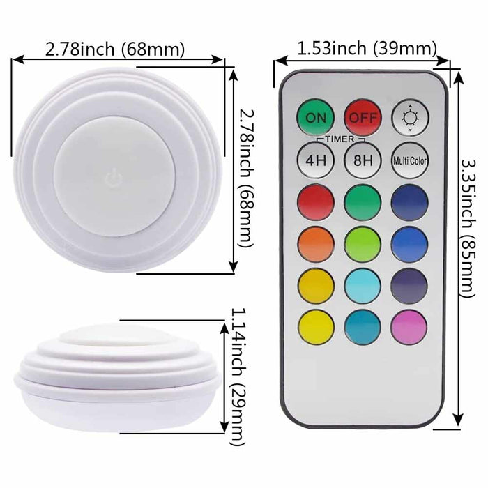 2 Wireless Remote Control LED Light Self Adhesive Dimmer Closet Lamp Multi Color