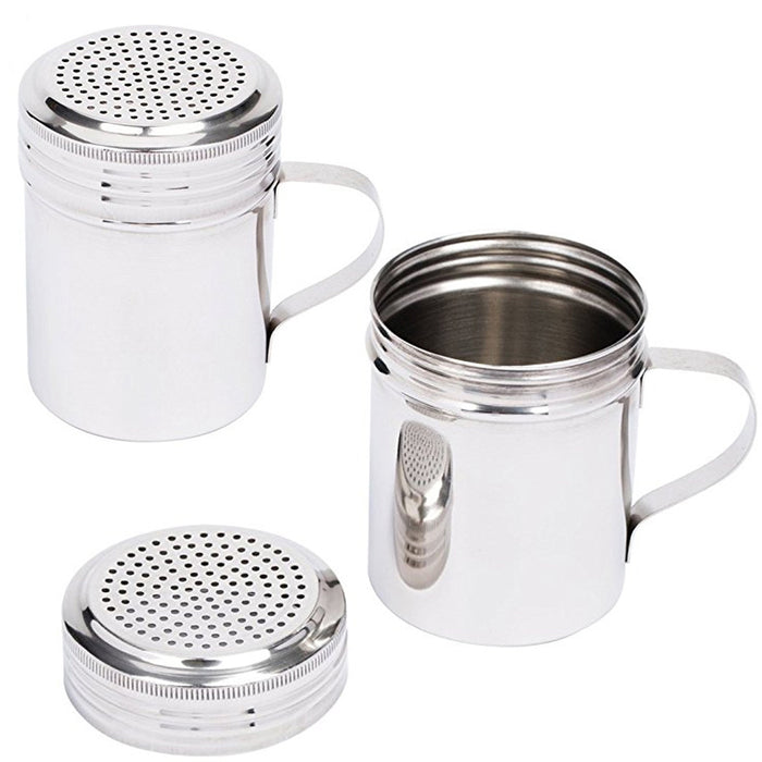 2 X Dredger 10 Oz Stainless Steel Dredge Shaker with Handle Spice Salt Pepper