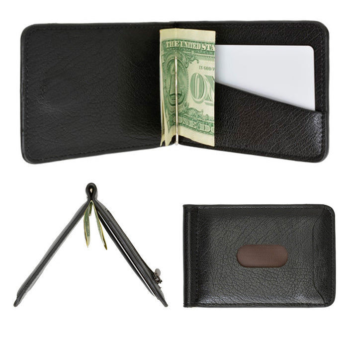 Mens Genuine Leather Money Clip Slim Wallet Magnetic Black ID Credit Card Holder