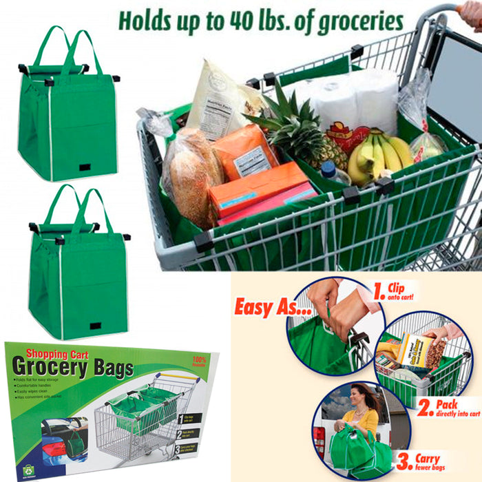 2x Grab Bag Reusable Clip To Cart Tote 40 Lbs As Seen On Tv Grocery Shopping New