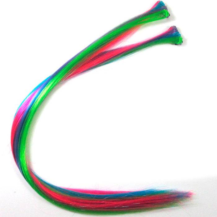 2Pc Hair Extension Clip In Comb 18in Rainbow Neon Highlight Colors Costume Party