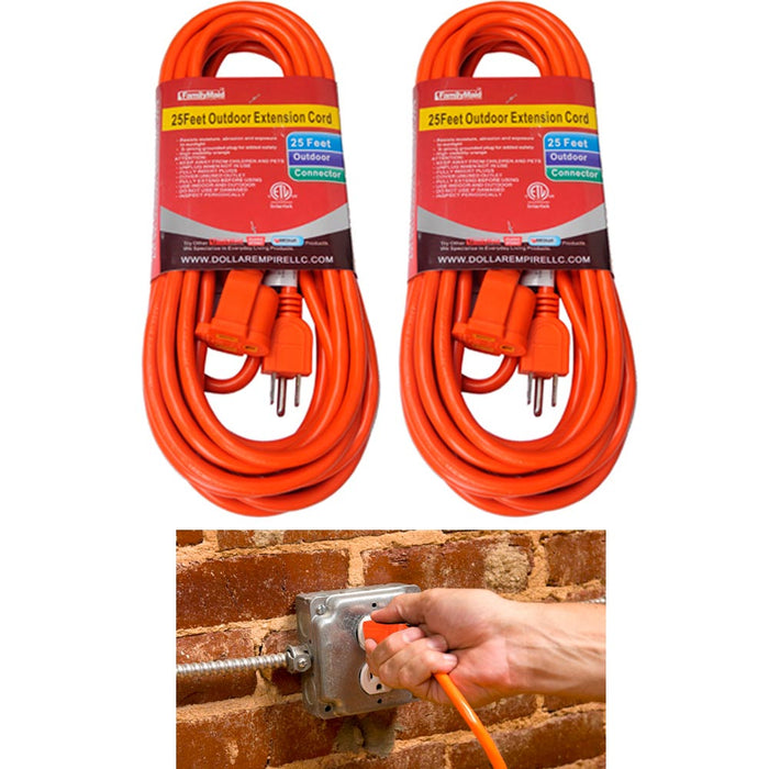 2 Pcs Extension Cord Outdoor Indoor Heavy Duty Cable Plug Electrical Outlet Wall