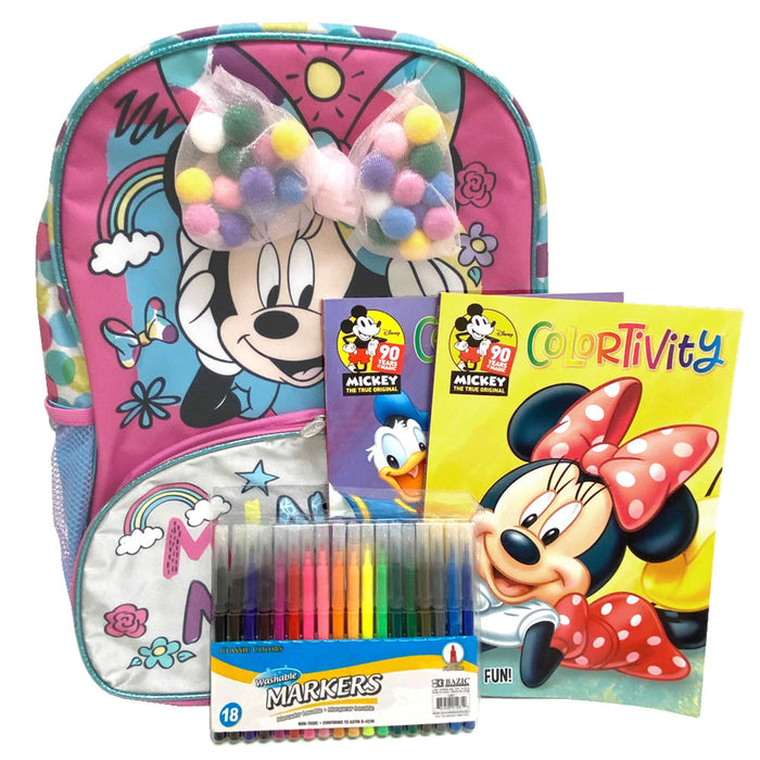 Disney Minnie Mouse Backpack Bundle Coloring Books Washable Markers Drawing Kit