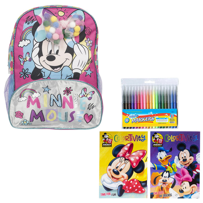 Disney Minnie Mouse Backpack Bundle Coloring Books Washable Markers Drawing Kit