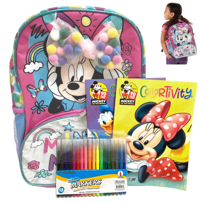 Disney Minnie Mouse Backpack Bundle Coloring Books Washable Markers Drawing Kit
