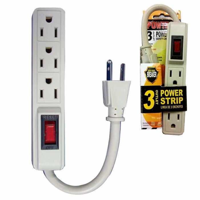 1 Pc 3 Outlet Surge Protector Power Strip Grounded Flat Plug 5" Extension Cord