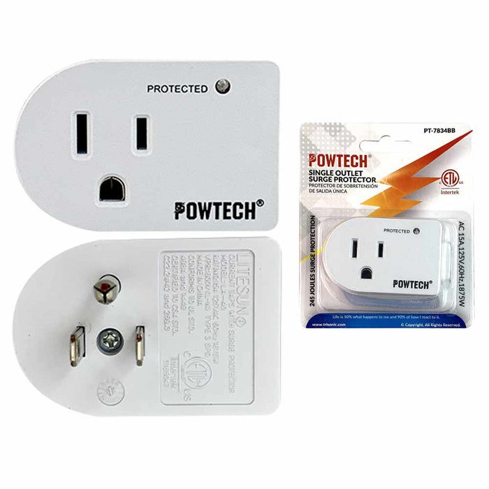 2 Pc Single Outlet 3 Prong Power Adapter Grounded Wall Tap Surge Protector Plug