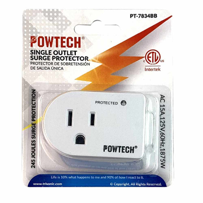 2 Pc Single Outlet 3 Prong Power Adapter Grounded Wall Tap Surge Protector Plug