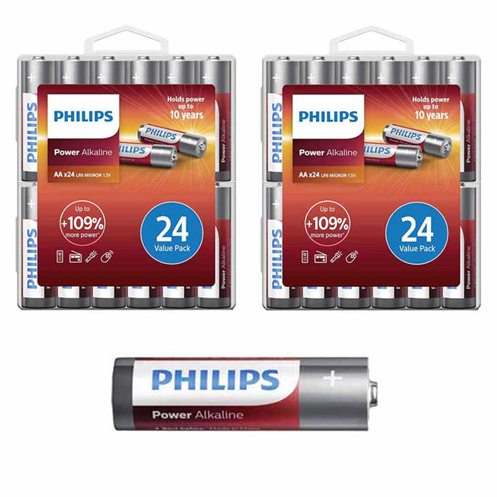 48 Pc Philips AA Power Alkaline Batteries 1.5V Exp 2029 Long Lasting Bulk