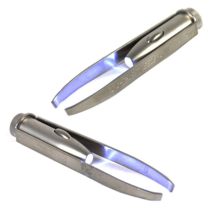2 Pack Portable Tweezer With LED Light Hair Removal Eyebrow Beauty Make Up Tools