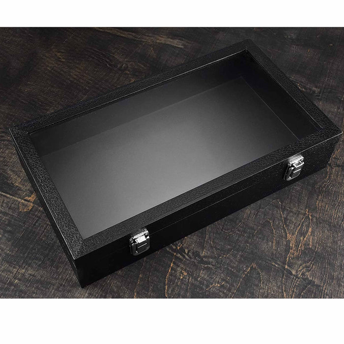 2 Jewelry Display Case Box Glass Top Black Gem Clear Lid Storage Gemstone Holder