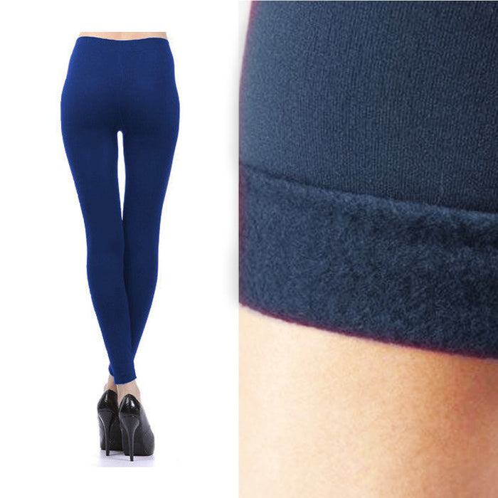 Seamles Leggings Capri Fleece Lined Thick Tight Warm Winter Footless Pants Blue