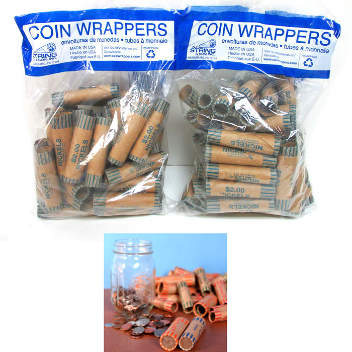 72 Rolls Preformed Coin Wrappers Paper Tubes For Nickels NF String Holds $2 Ea