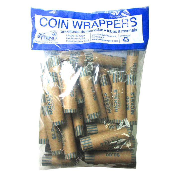 72 Rolls Preformed Coin Wrappers Paper Tubes For Nickels NF String Holds $2 Ea