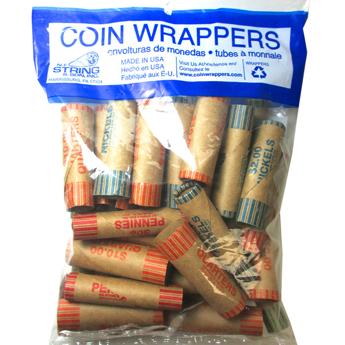 72 Rolls Preformed Assorted Coin Wrappers Tubes Nickels Quarters Pennies Dimes !