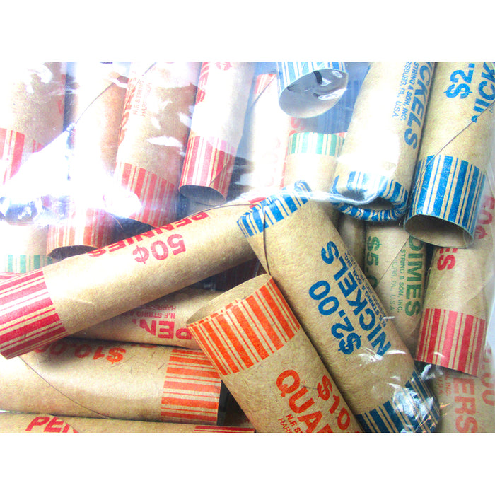 72 Rolls Preformed Assorted Coin Wrappers Tubes Nickels Quarters Dimes Pennies !