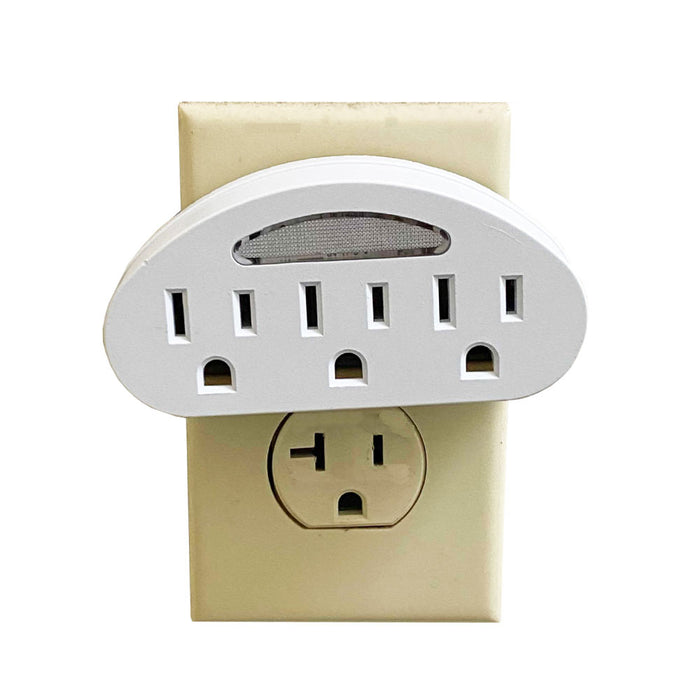 2 Pack 3 Outlet Wall Plug With Sensor Night Light Grounded AC Power Tap Adapter