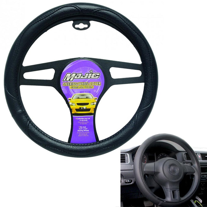 Black Leather Auto Car Steering Wheel Cover Protector Anti-Slip Pad Universal 15