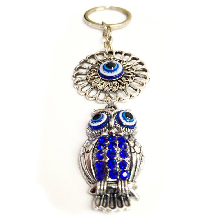 1 Evil Eye Owl Key Chain Lucky Blue Crystal Keyring Keychain Kabbalah Turkish