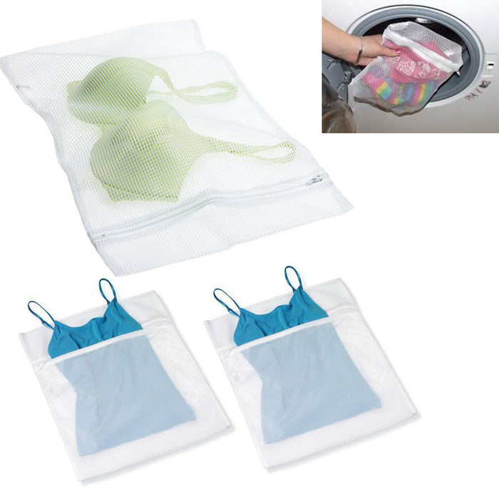 3 New Mesh Laundry Bag White Zipper Wash Washing Lingerie Clothes 10 1/2" x 12"