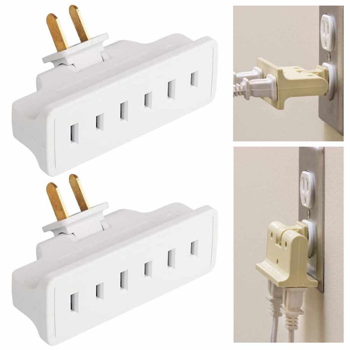 2 Pc Grounded Swivel 3 Outlet Indoor Wall Plug Tap Indoor Power 125V AC Adapter