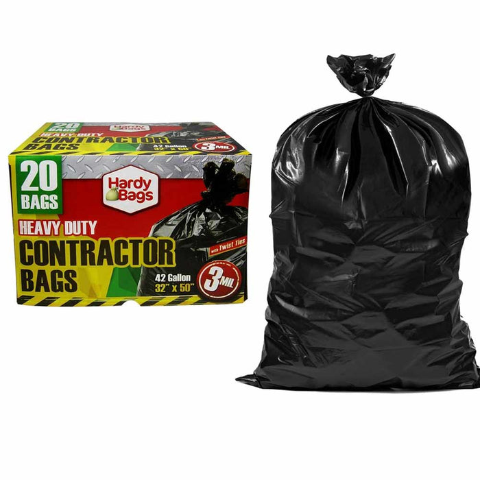 20 Contractor Trash Bags 42 Gallons 32" x 50" 3 Mil Thick Heavy Duty Industrial