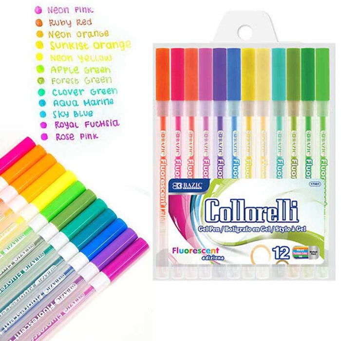 12Pc Gel Pens Bright Neon Colored Fluorescent Art School Sketch