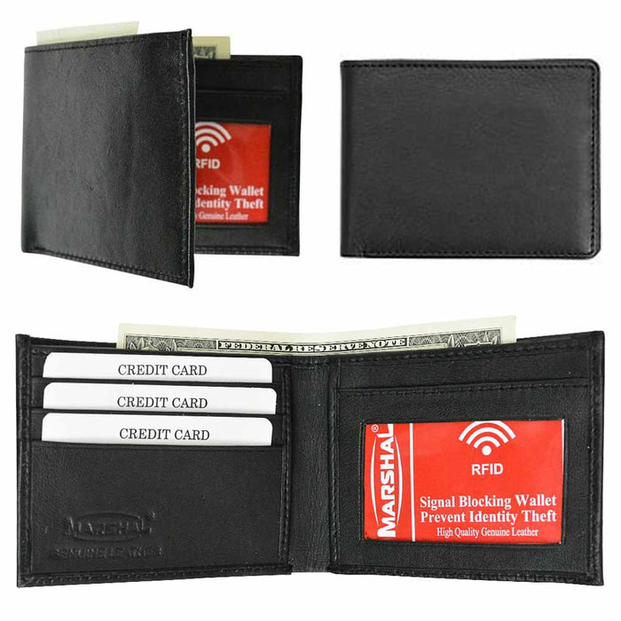1 Pc Mens RFID Blocking Leather Wallet Money Clip Credit Card Slots Bifold Black