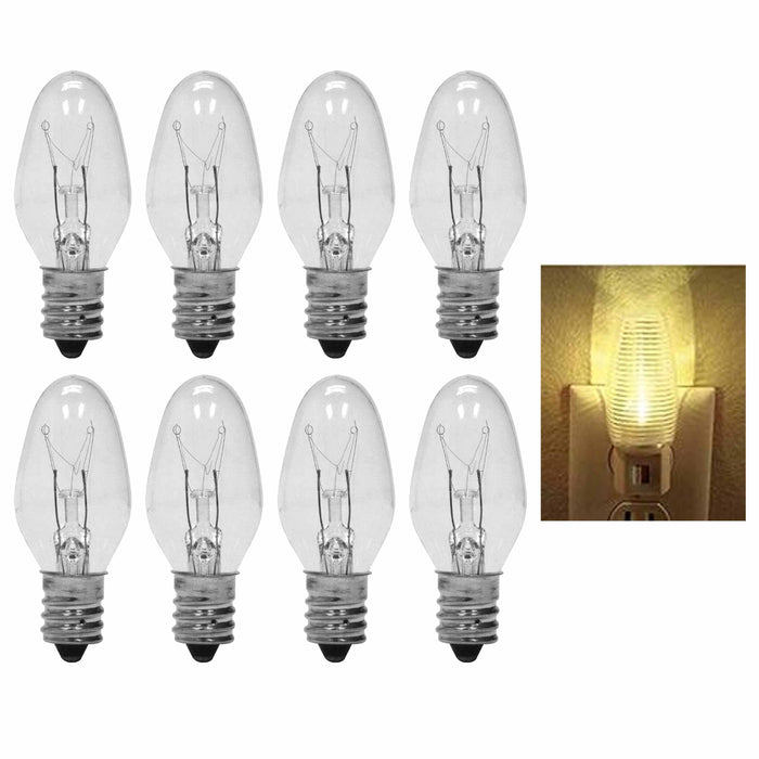 8 Clear Night Light Bulbs 7 Watt Replacement Lighting 120V 88 Lumens Candelabra