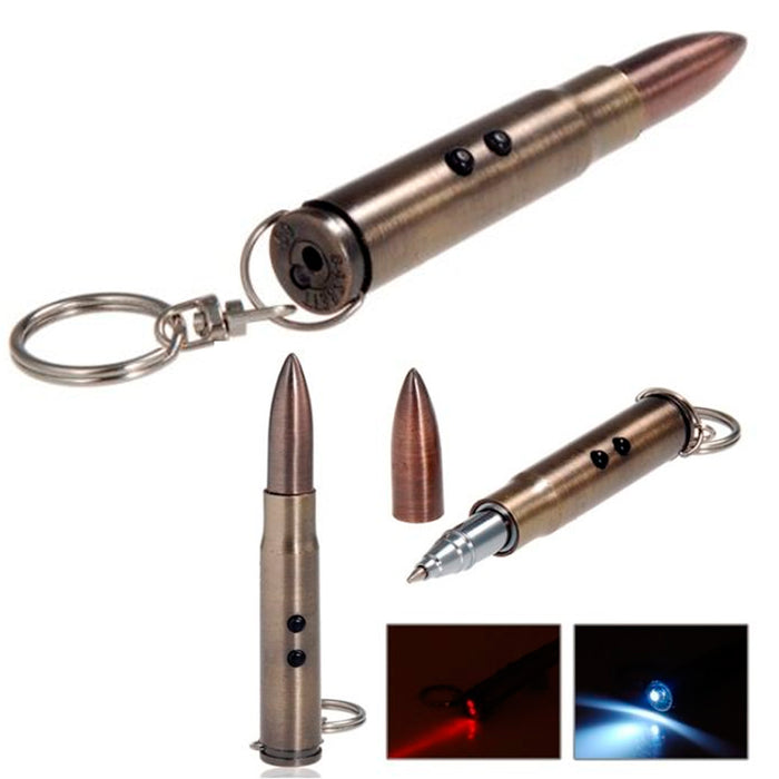 Realistic Bullet Ink Pen Laser Pointer LED Light Keychain Cat Toy Rifle Ammo New