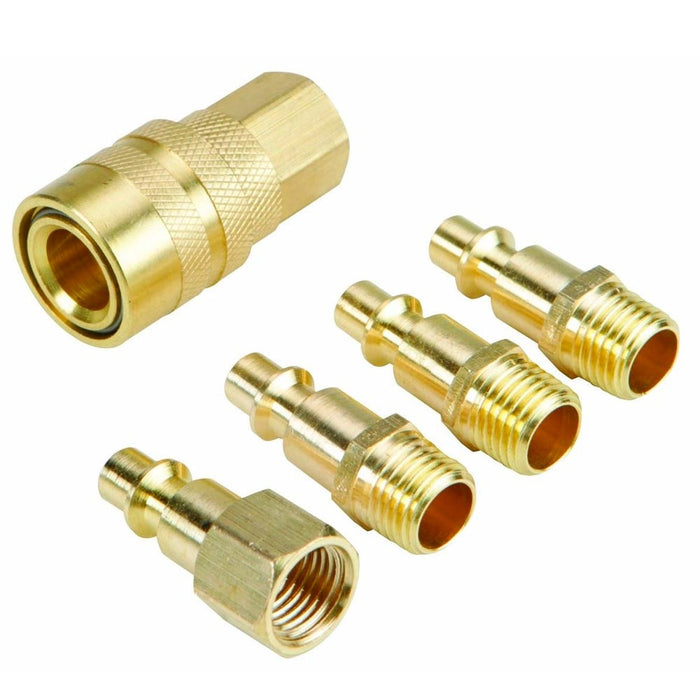 5 pc Solid Brass Quick Coupler Set Air Hose Connector Fittings 1/4 NPT Tools New