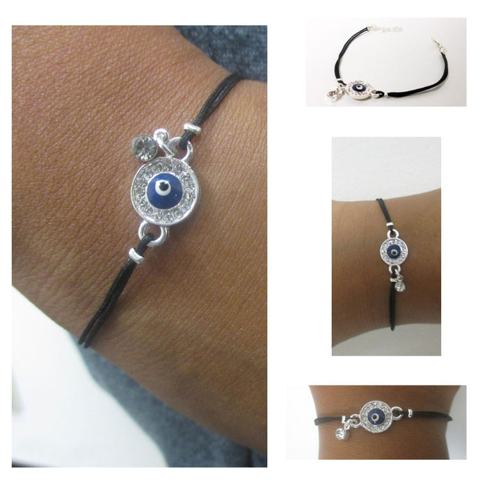 Lucky Eye Bracelet Hamsa Kabbalah Zirconia Black String Charm Protection Evil