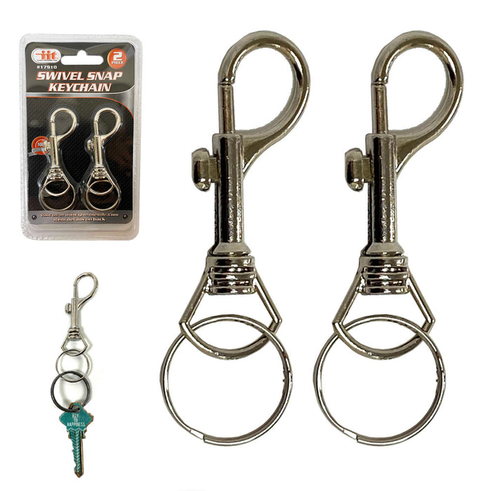 Jumbo Snap Clip Keychain Ring Silver 2pcs Swivel Round Eye Lobster Clasp Hook