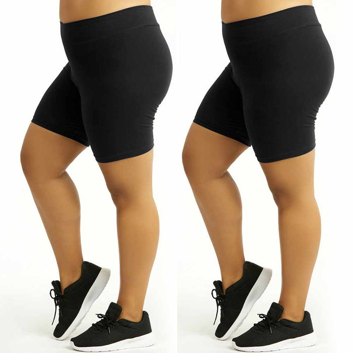 2 Womens Legging Shorts Plus Size Cotton Stretch Exercise Yoga Athletic Black 3X