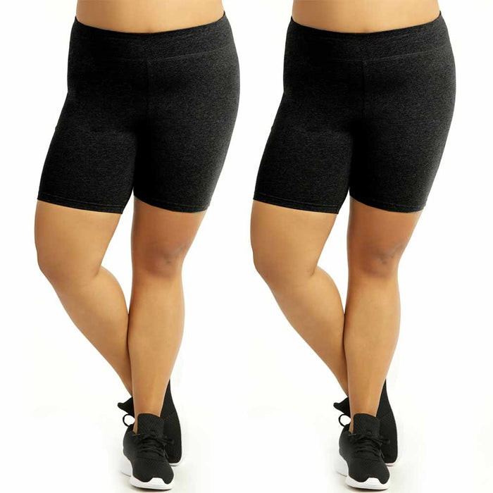 2 Womens Legging Shorts Plus Size Cotton Stretch Exercise Yoga Athletic Black XL