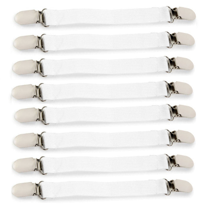 8 X Heavy Duty Bed Sheet Fastener Clips Suspender Straps Mattress Grippers White