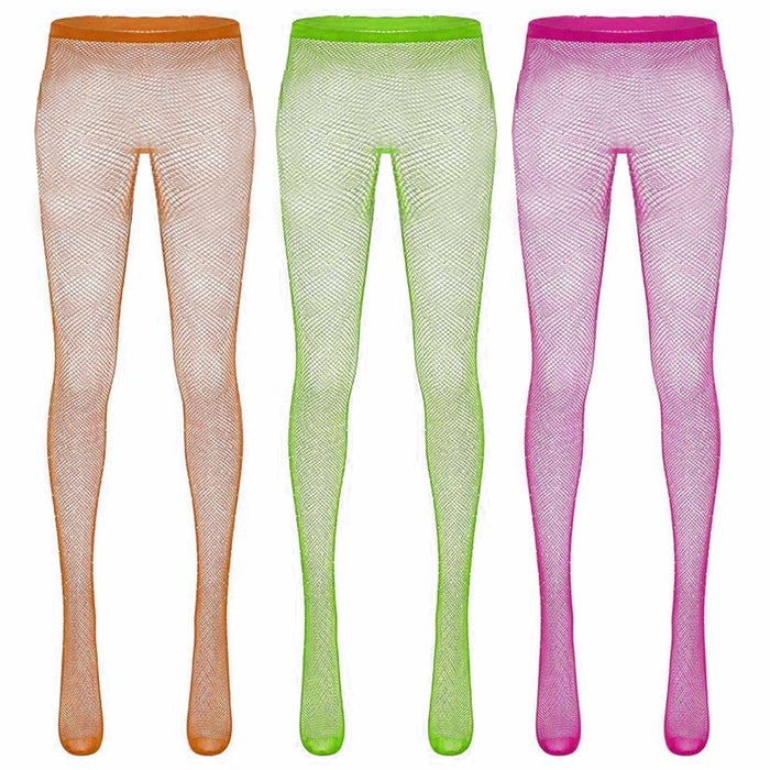3 Pks Neon Fishnet Stockings Women Tights Nylon Pantyhose Cosplay Retro Costume