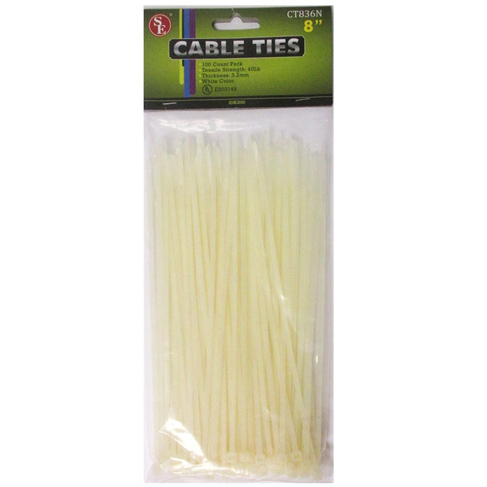 100PC 8 Inch Cable Ties Heavy Duty 30 lbs Nylon Plastic Wrap Zip Ties Cord Clear