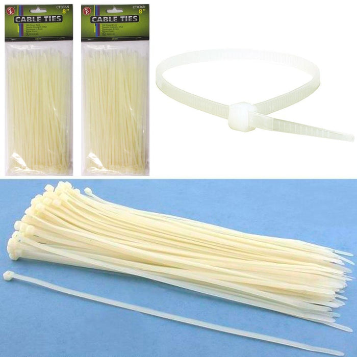 200 Cable Ties Zip Cords 8" Inch Transparent Color Nylon Wire Strap 40 Lbs New