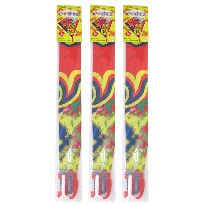 3 Pc Diamond Kite 24" x 26" Flyers Fun Kids Breeze Beach Outdoor Games Plastic