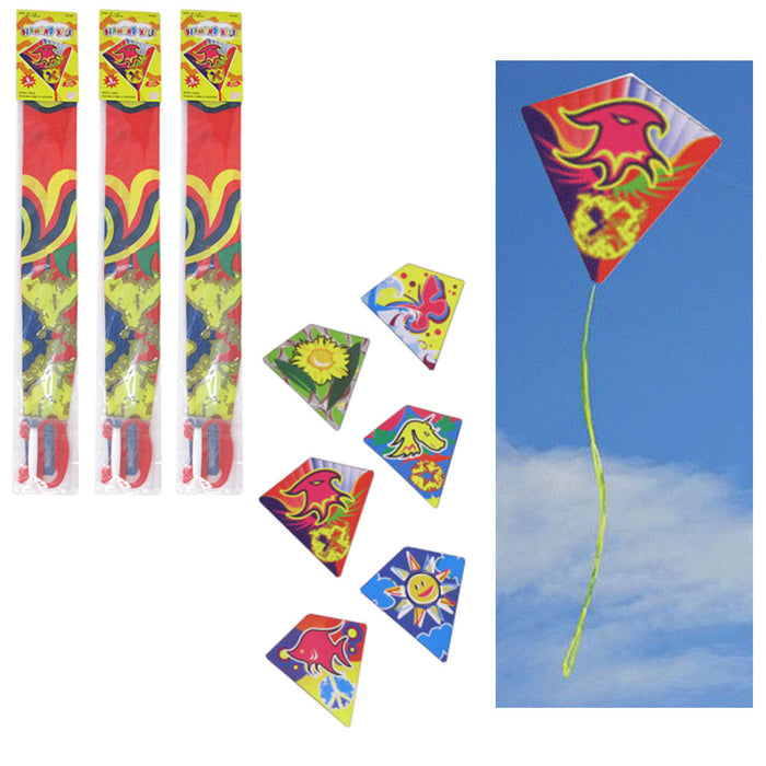 3 Pc Diamond Kite 24" x 26" Flyers Fun Kids Breeze Beach Outdoor Games Plastic