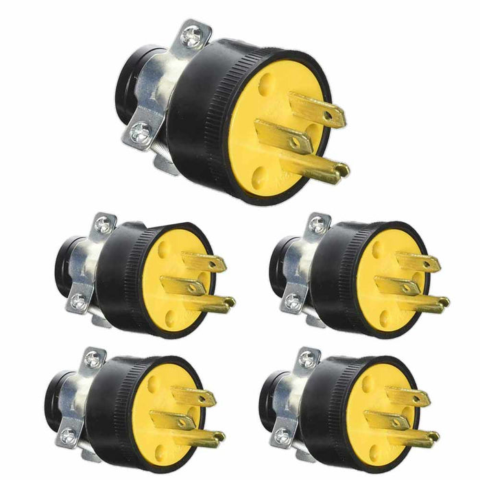 5 Pc Male Extension Cord Replacement Electrical End Plugs Grounded 15AMP 125V