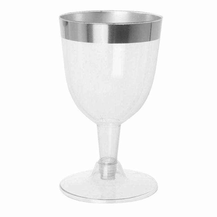 48 Pc Disposable Wine Glasses Clear Silver Rim Plastic Party Champagne Flute 5oz