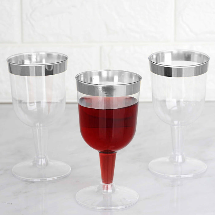 48 Pc Disposable Wine Glasses Clear Silver Rim Plastic Party Champagne Flute 5oz