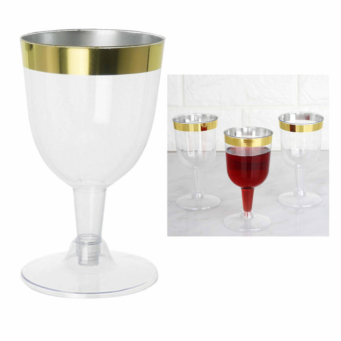48 Pc Disposable Wine Glasses Clear Gold Rim Plastic Party Champagne Flute 5oz