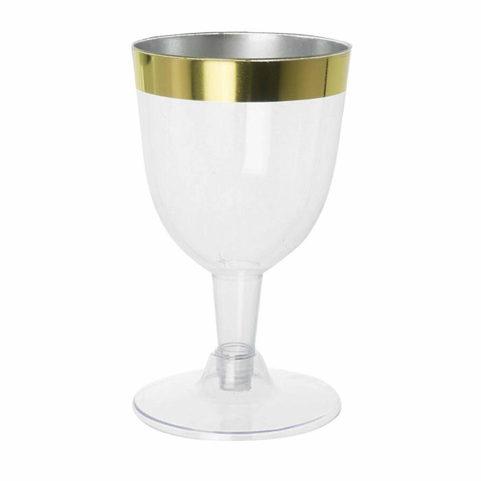 12 Disposable Plastic Champagne Flute Wine Glasses Wedding Clear Gold Rim 5oz