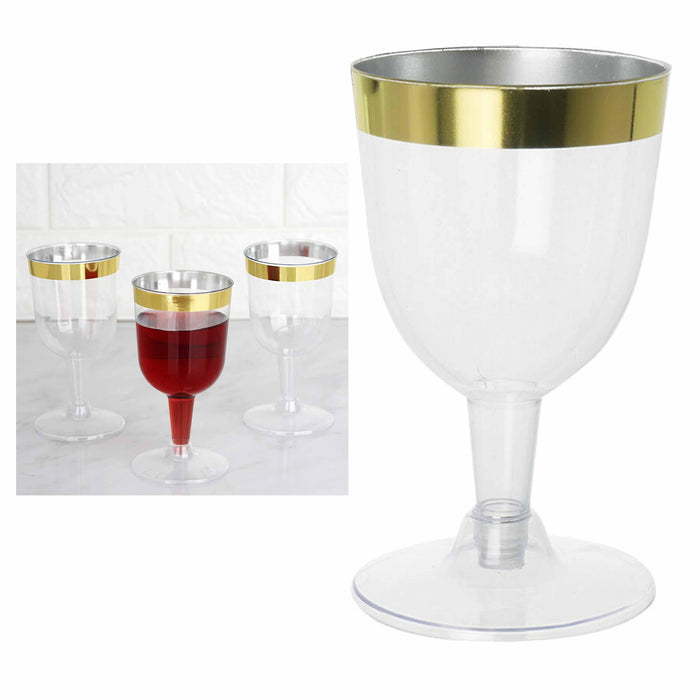 24 Pc Disposable Wine Glasses Elegant Plastic Champagne Flute Clear Gold Rim 5oz